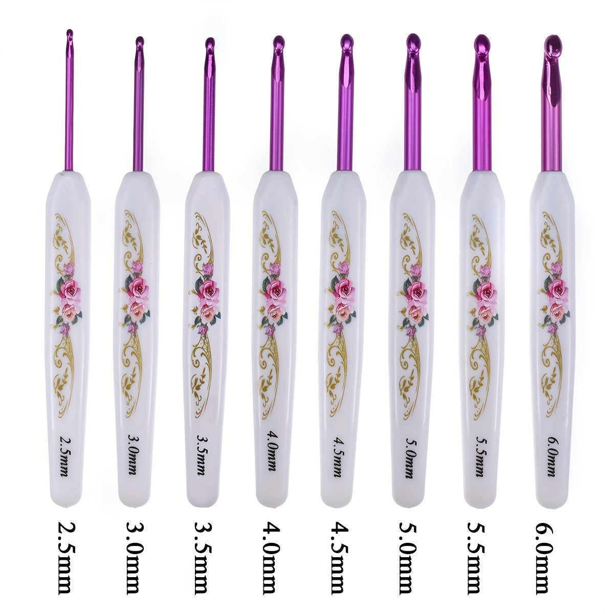 8pcs Crochet Hooks Set Ergonomic Pink Flower Pattern Needles For Knitting