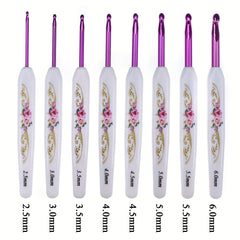 8pcs Crochet Hooks Set Ergonomic Pink Flower Pattern Needles For Knitting