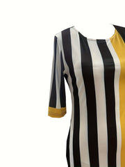 Striped Print Splicing 3/4 Sleeve Bodycon Dress Women's Clothing