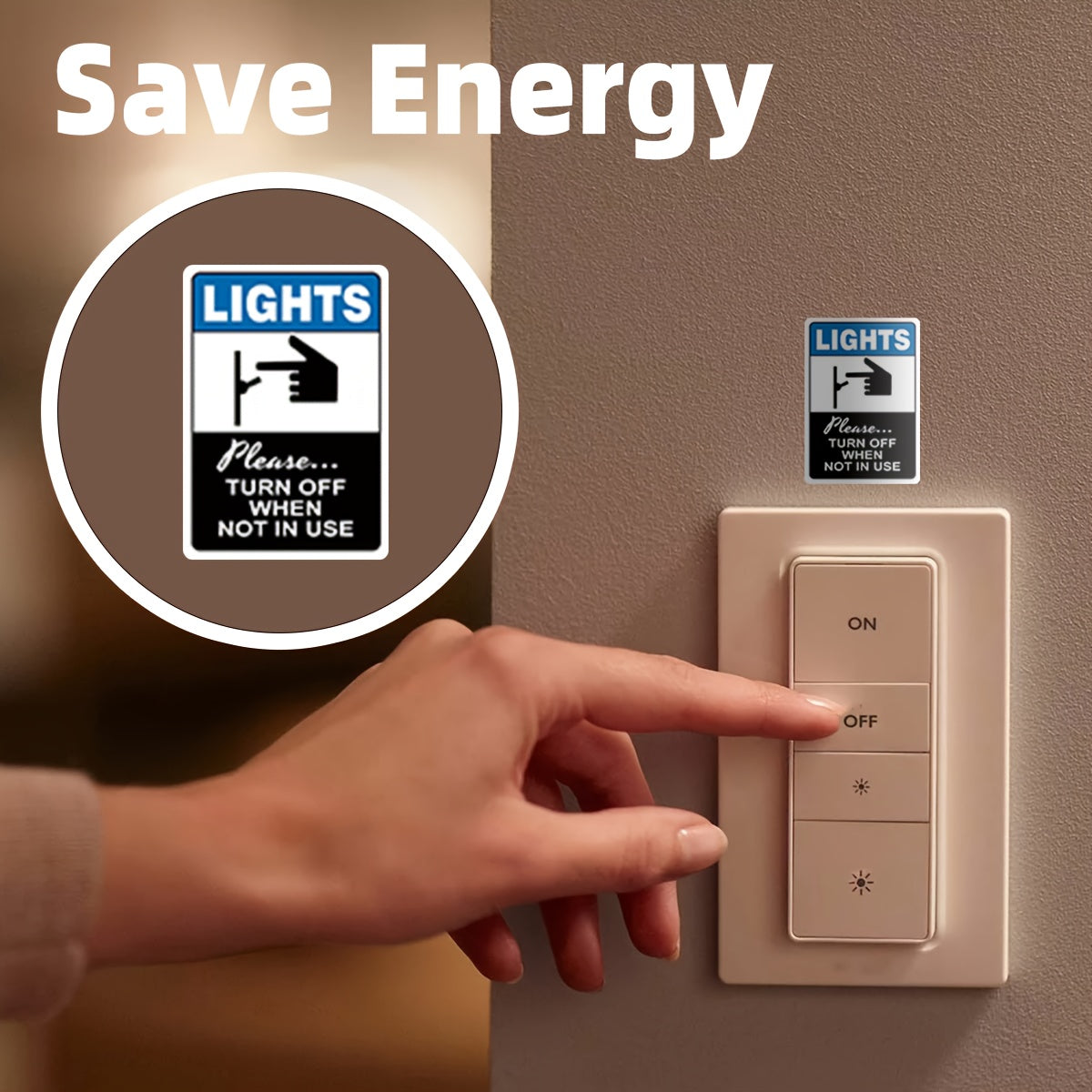 Energy Saving Light Switch Stickers Set for Home and Public Areas