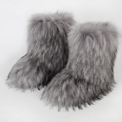 Women's Fuzzy Snow Boots Soft Slip On Flat Shoes