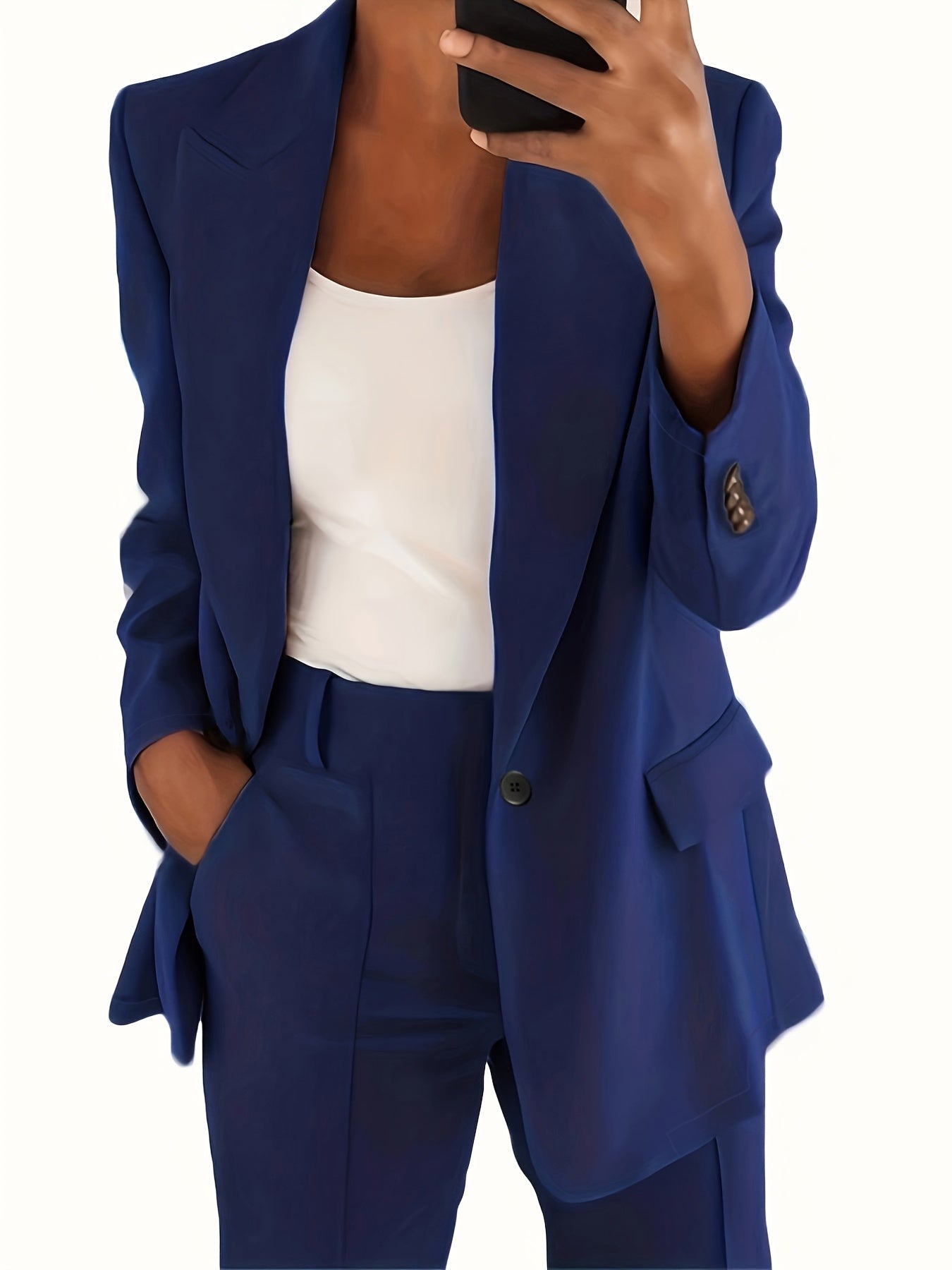 Solid Lapel Pocket Blazer Long Sleeve Blazer For Spring & Fall
