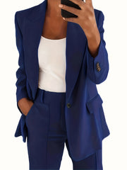 Solid Lapel Pocket Blazer Long Sleeve Blazer For Spring & Fall