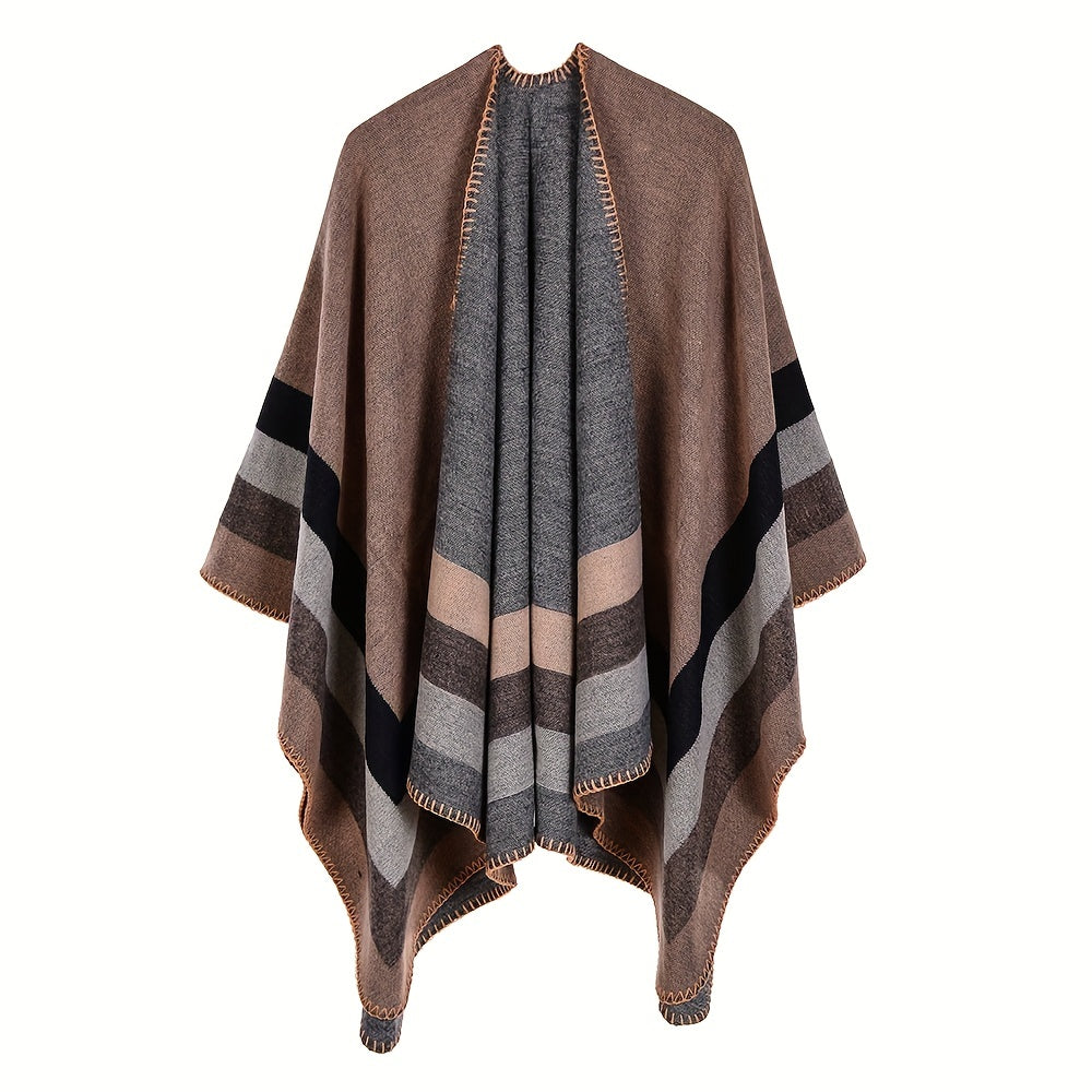 Vintage Cashmere Stripe Jacquard Large Shawl Warm Cape Scarf Blanket