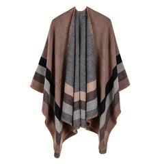 Vintage Cashmere Stripe Jacquard Large Shawl Warm Cape Scarf Blanket
