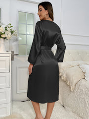 Satin Night Robe Long Sleeve V Neck Women's Sleepwear