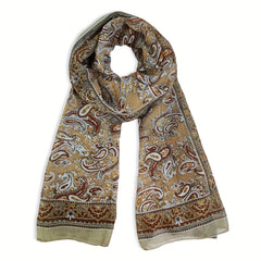 Brown Paisley Satin Scarf Vintage Silk Shawl