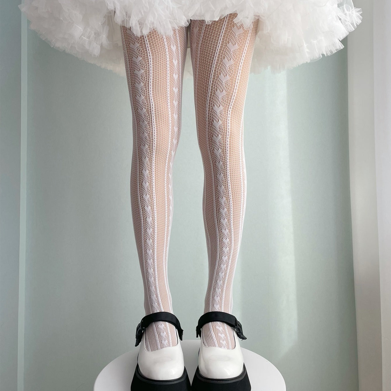 Women's Heart Print Fishnet Tights Stockings