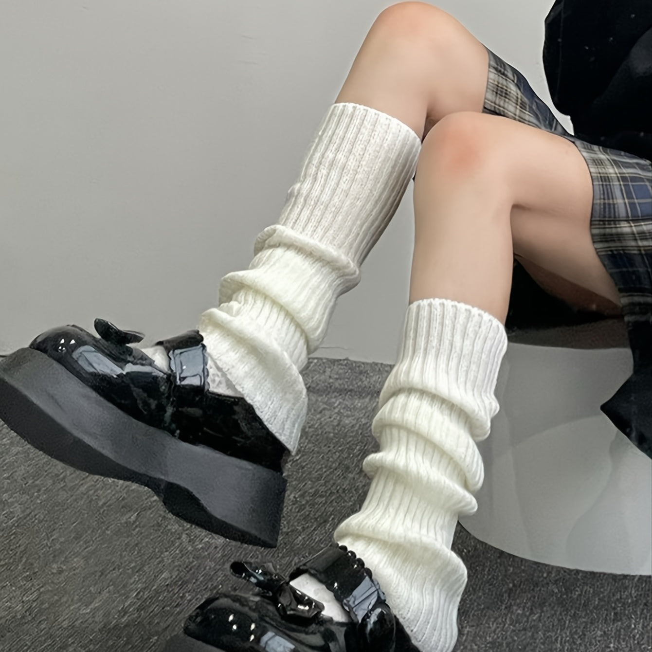 Knitted Plush Leg Warmer Knee High Socks Women's Stockings