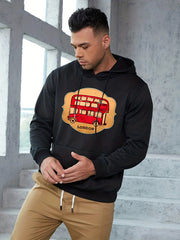 London Double Decker Bus Print Hoodie for Men