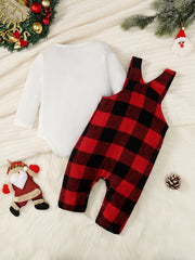Christmas Santa Claus Plaid Suspender Jumpsuit Baby Boys Set