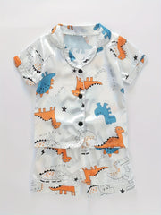 Boys Dinosaur Pajama Set Short Sleeves & Bottoms Cozy Homewear