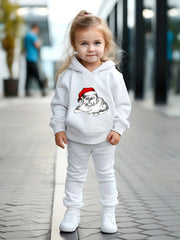 Girls Santa Hat Pattern Hooded Sweatshirt Set
