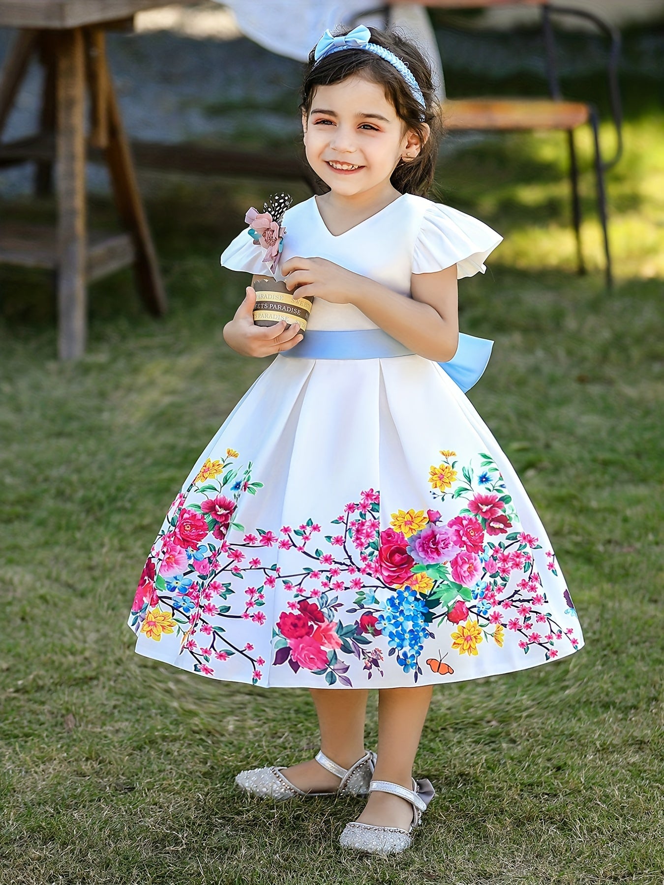 2pcs Baby Girls Floral Graphic Print Princess Dress Set