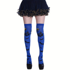 Bat Print Thigh High Socks Halloween Over The Knee Stockings