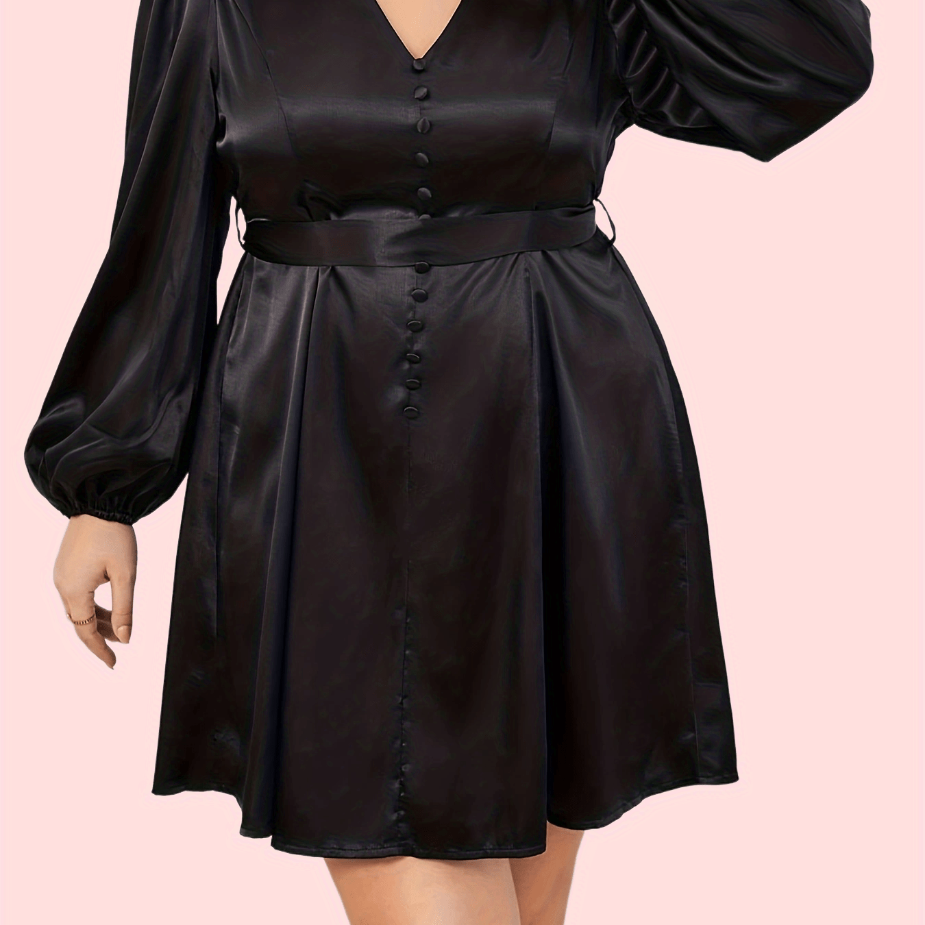 Solid Satin V Neck Mini Dress With Belt
