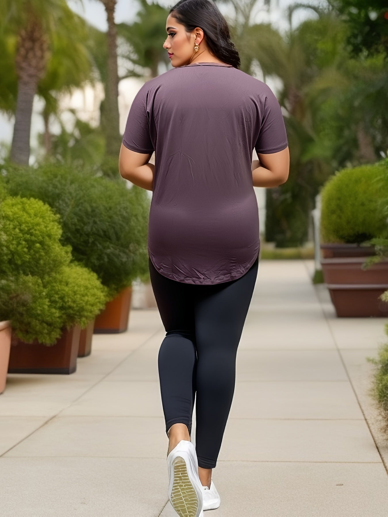 Solid Short Sleeve Round Neck Yoga Tee