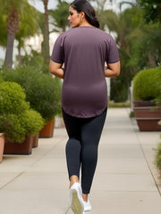Solid Short Sleeve Round Neck Yoga Tee