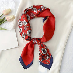 Floral Print Square Scarf Block Satin Neckerchief Casual Bandana