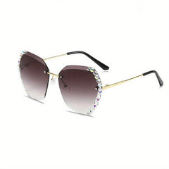 Rimless Sunglasses Rhinestone Gradient Metal Glasses UV400