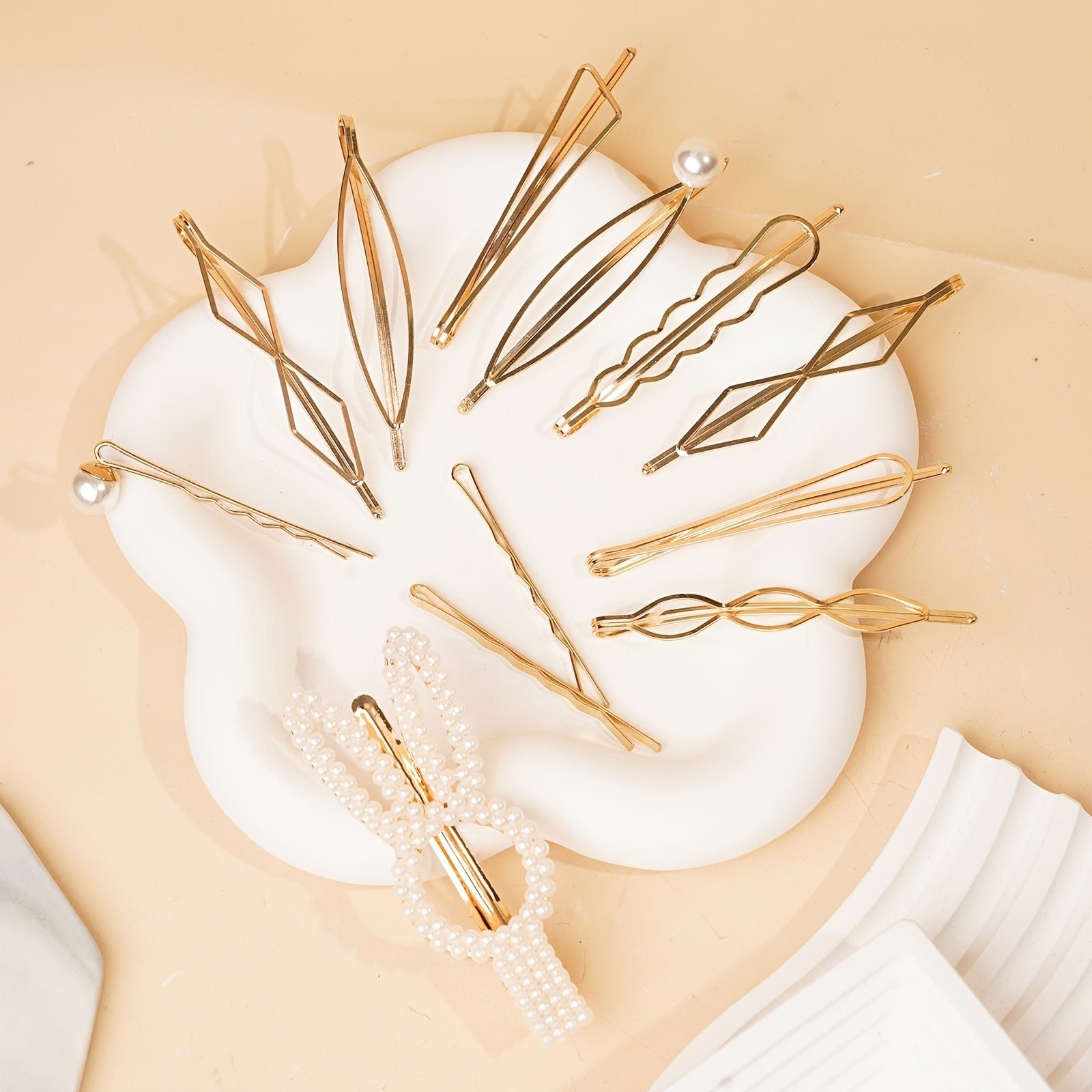 12pc Faux Pearl Rhinestone Bobby Pin Hair Accessories Set