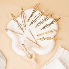12pc Faux Pearl Rhinestone Bobby Pin Hair Accessories Set
