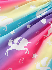 Girls Rainbow Unicorn Stripe Suspender Dress