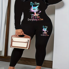 Women's Plus Cat & Slogan Print Tee & Leggings Set