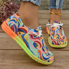 Women's Abstract Canvas Lace Up Outdoor Shoes Lightweight Sneakers