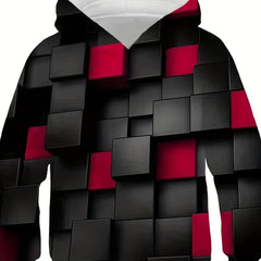 3D Red Blocks Print Kid's Hoodie Unisex Pullover for Spring Fall Winter