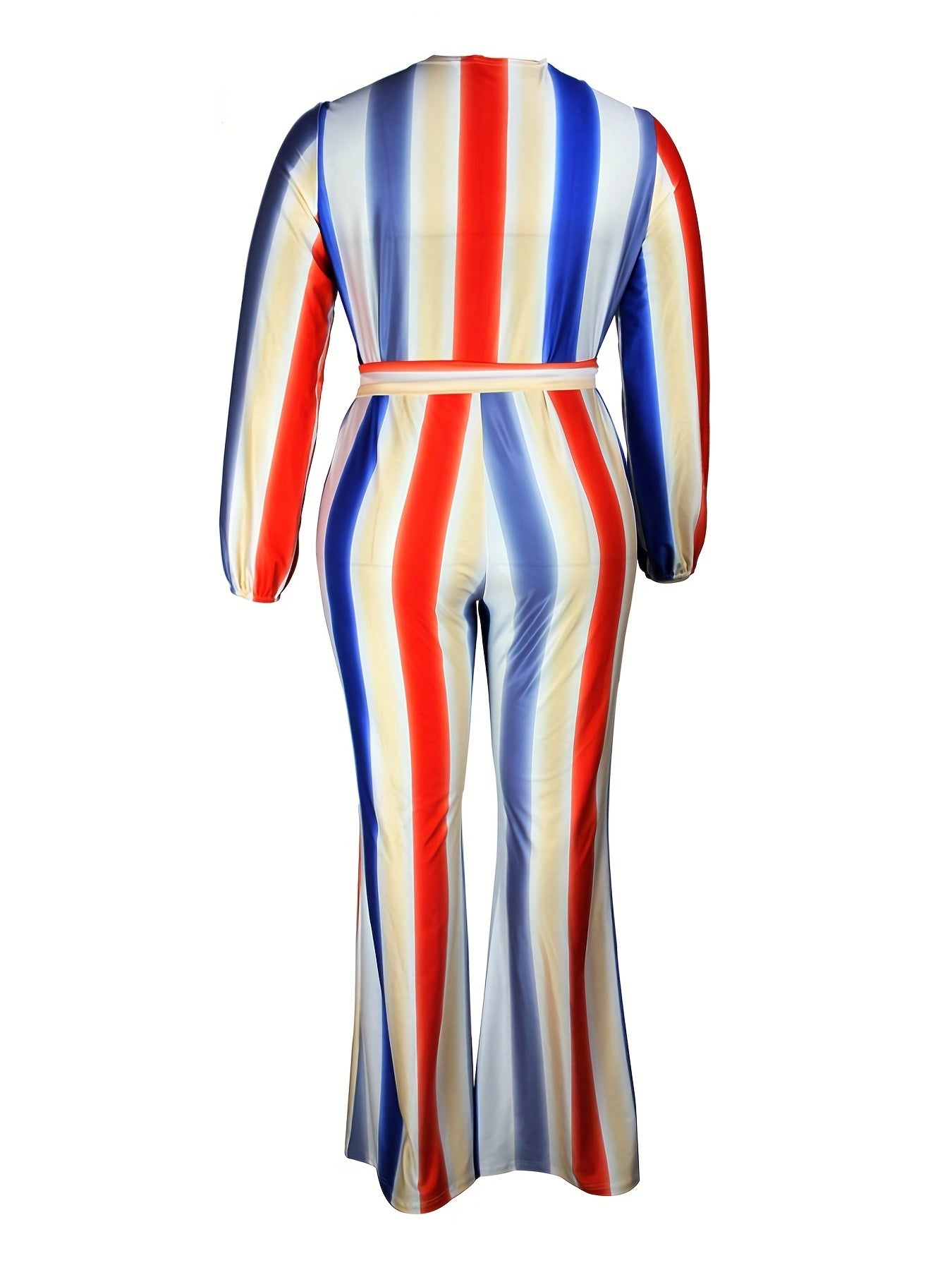 Rainbow Print V Neck Long Sleeve Jumpsuit