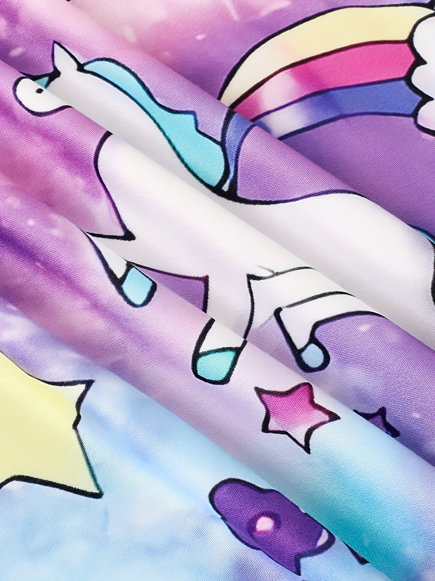 3D Unicorn & Starry Sky Graphic Short Sleeve Dress Girls Comfy Dresses