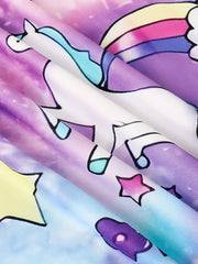 3D Unicorn & Starry Sky Graphic Short Sleeve Dress Girls Comfy Dresses