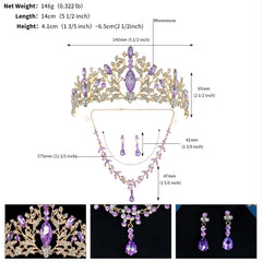 3PCS Wedding Jewelry Set Necklace Earrings Crown