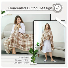 Multifunctional Shawl Blanket, Plaid Pattern Polar Fleece Wearable Blanket