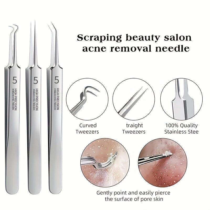 3pcs Professional Tweezers Ultra Fine Pimple Tweezers Beauty Tool Face Care