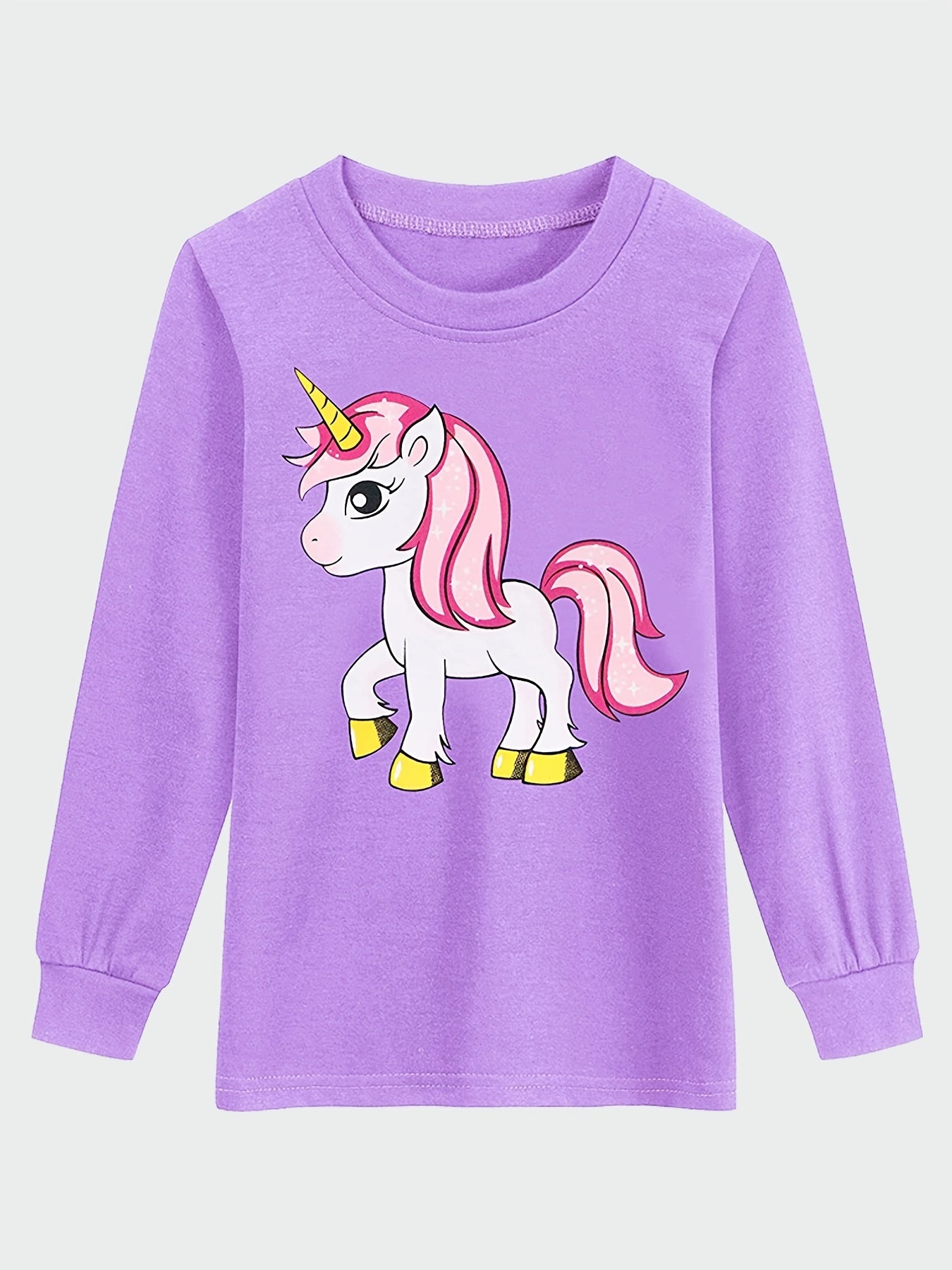 Girls Unicorn Print Pajamas Set Long Sleeve T shirt & Heart Print Pants