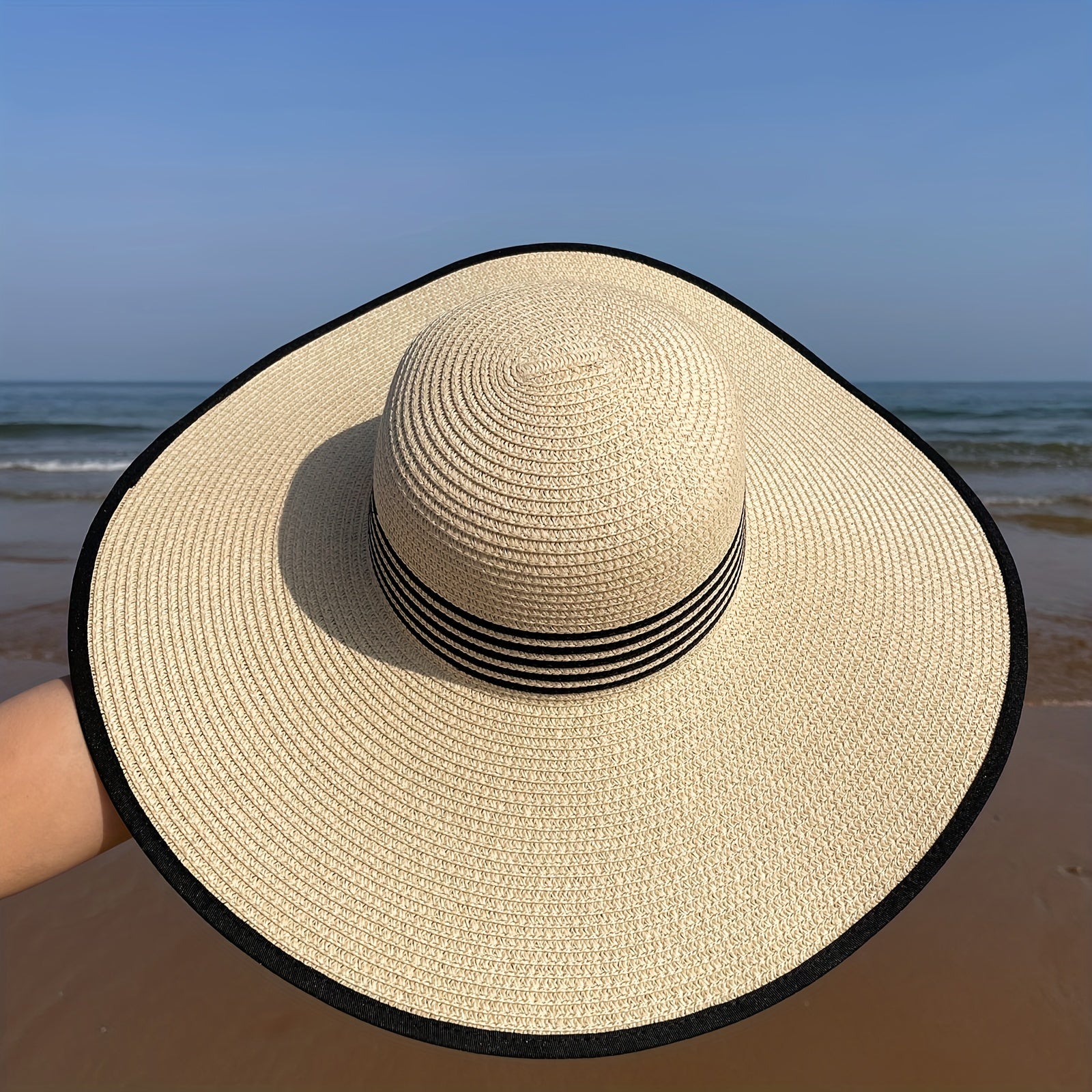 Beige Oversized Floppy Sun Hat Women Travel Beach Hat Edge Wide Brim