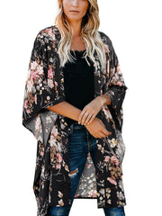 Floral Print Loose Cover Up Cardigan Kimono Sleeve
