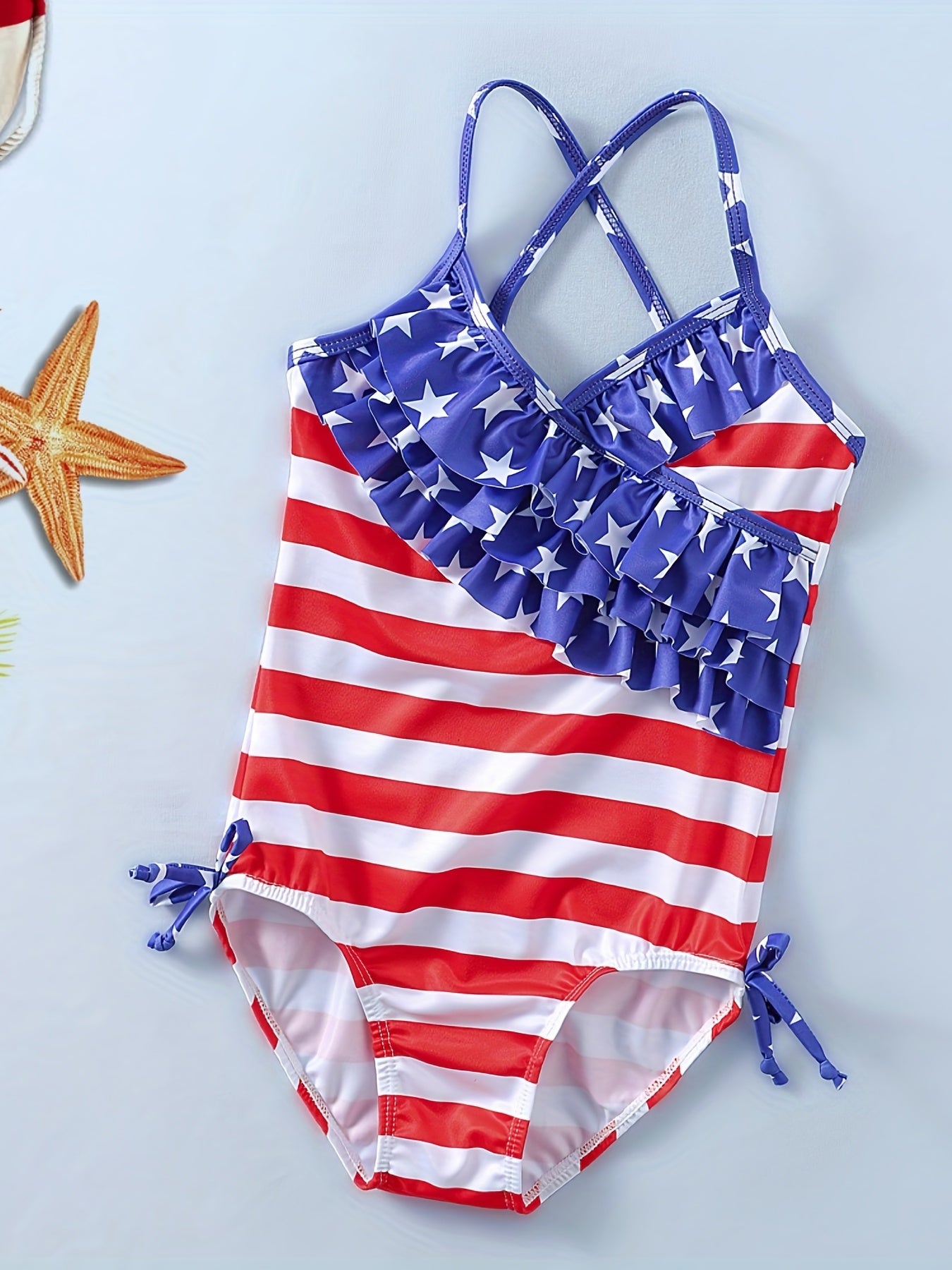4th Of July Girls Swimsuit Striped Swimwear
