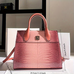 Vintage Pink Crocodile Pattern Handbag with Removable Strap