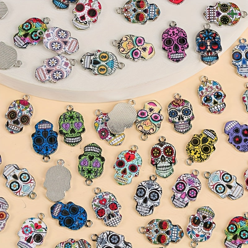 10pcs Mixed Colorful Skull Head Pendants - Halloween DIY Accessory