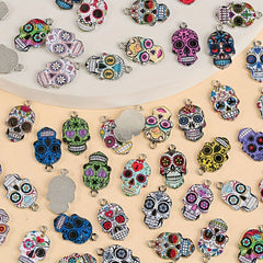 10pcs Mixed Colorful Skull Head Pendants - Halloween DIY Accessory