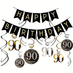 12pcs 90th Birthday Hanging Swirl Decorations - Foil Streamers Ceiling Whirls