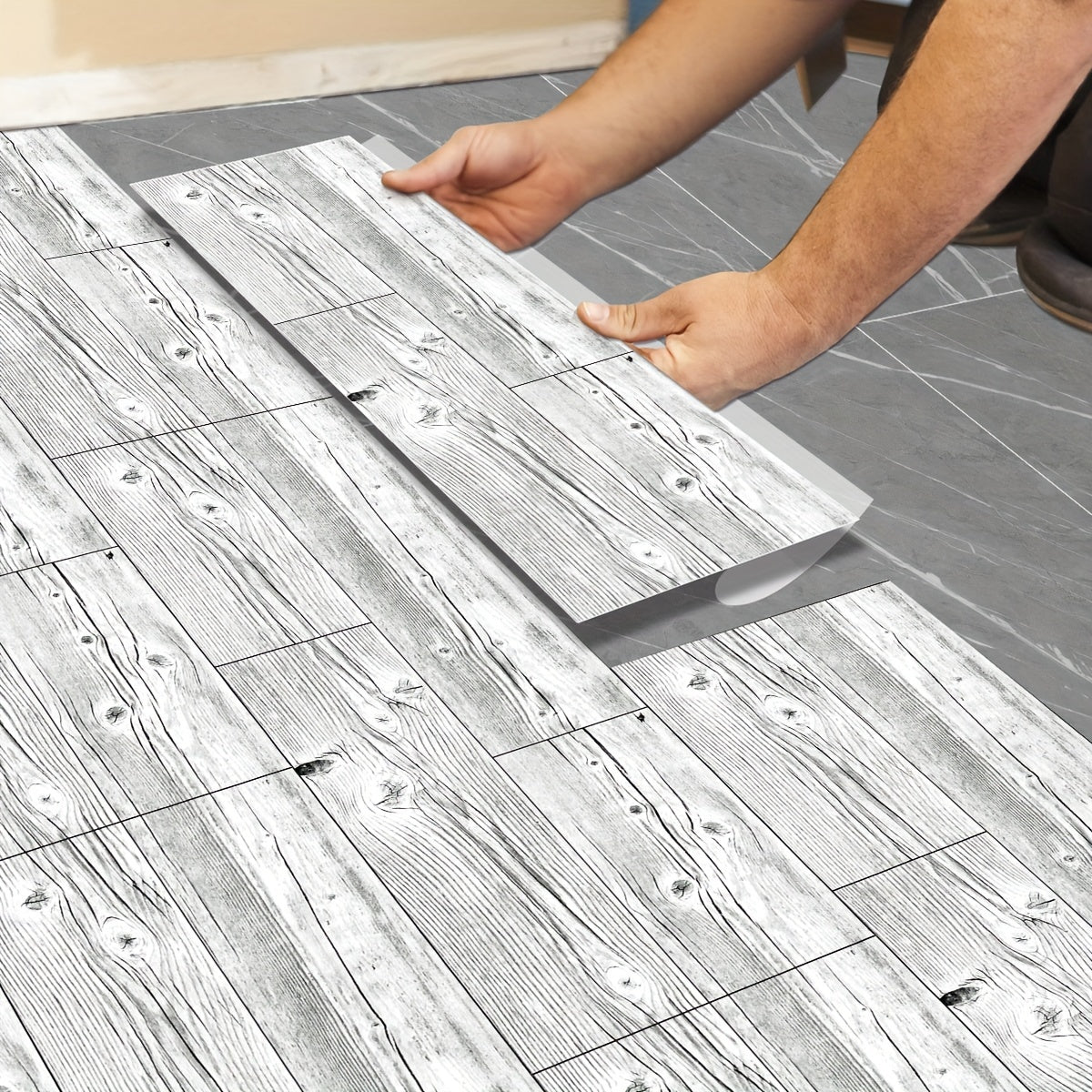 5pcs Wood Pattern Adhesive Floor Tiles PVC Flooring Peel And Stick
