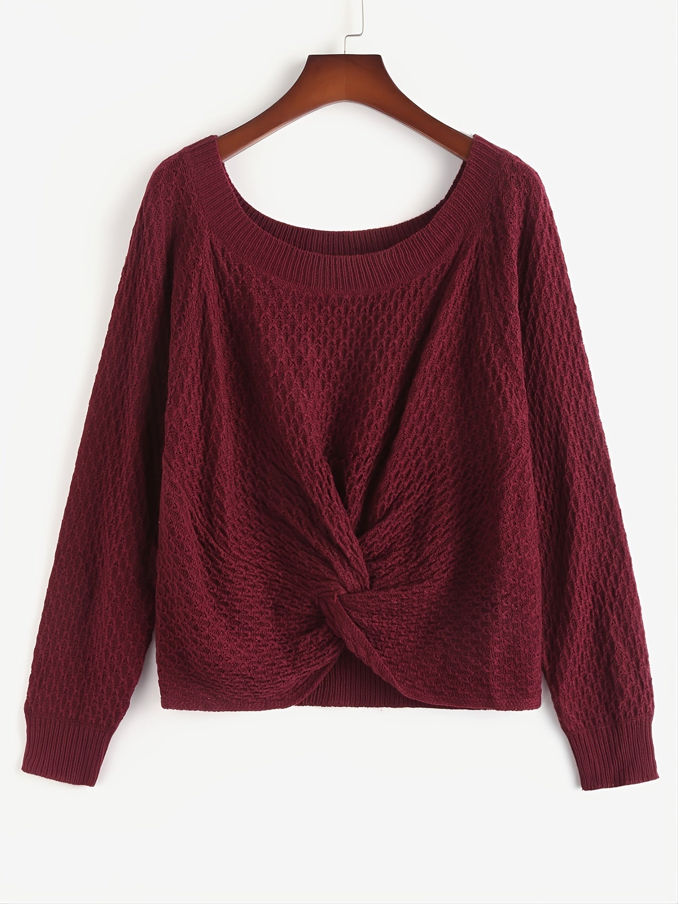 Twist Front Round Neck Long Sleeve Sweater