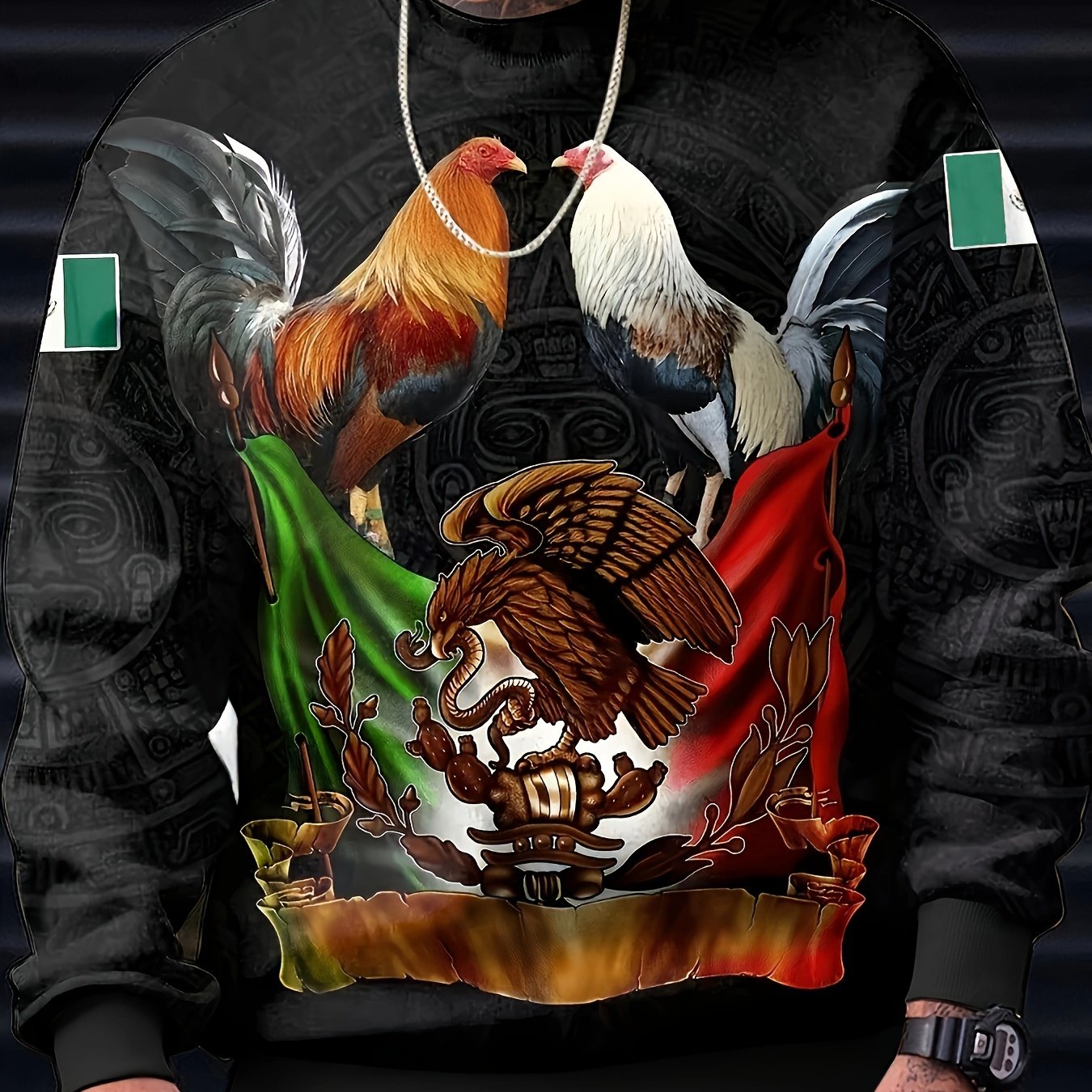 Mexico Rooster Eagle Print Hoodie Men Graphic Loose Pullover
