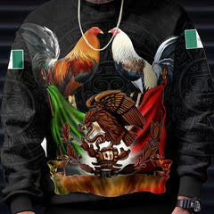 Mexico Rooster Eagle Print Hoodie Men Graphic Loose Pullover