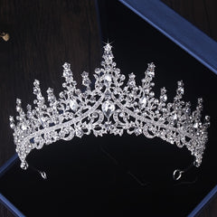Silvery Crystal Bridal Jewelry Set Rhinestone Tiara Crown Necklace Earrings