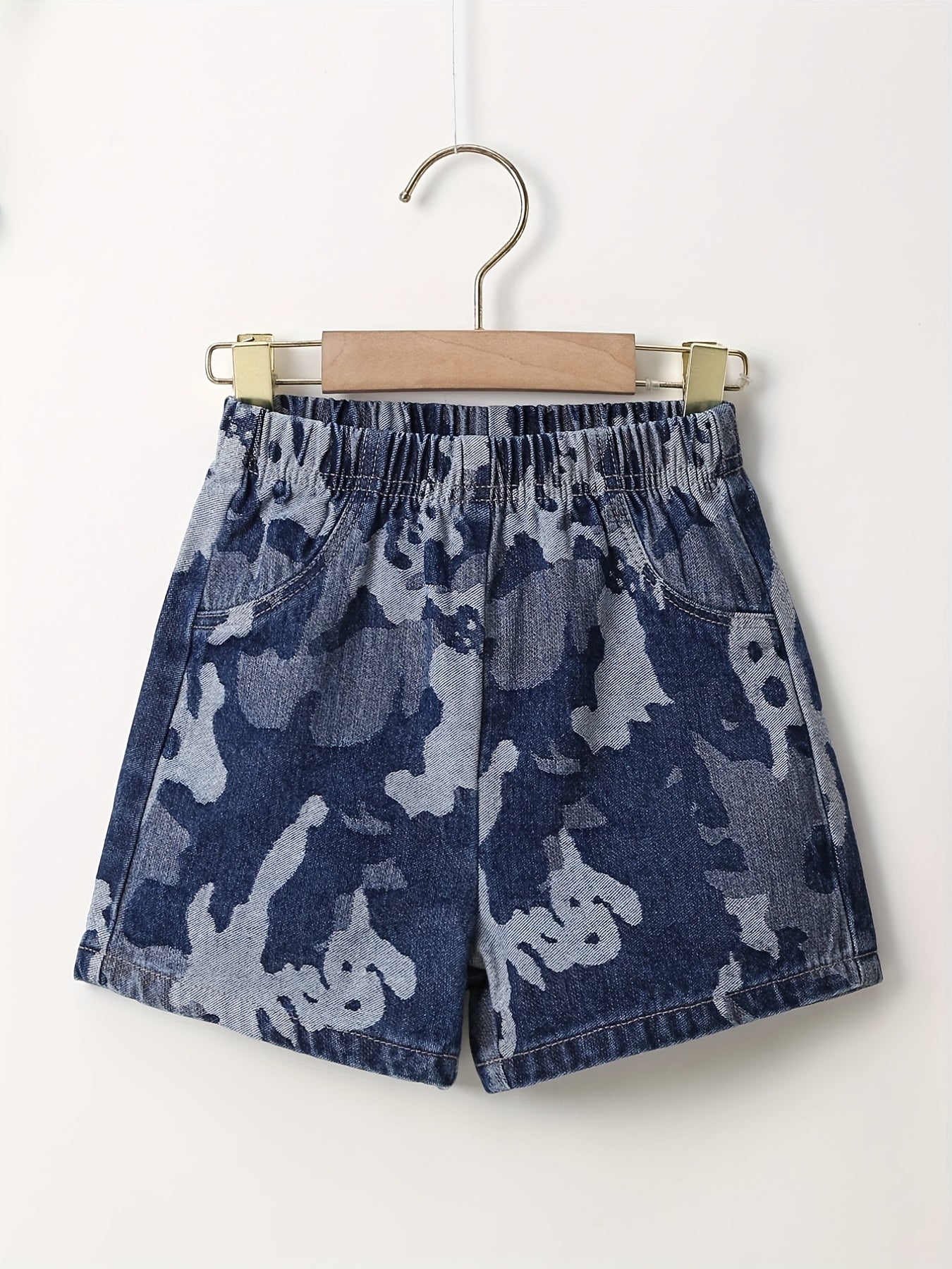 Boys Camo Denim Shorts, Comfortable Elastic Waist, Summer Outdoor